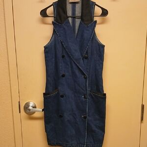 Vintage Double Breasted Denim Dress With Black Accents - 11/12